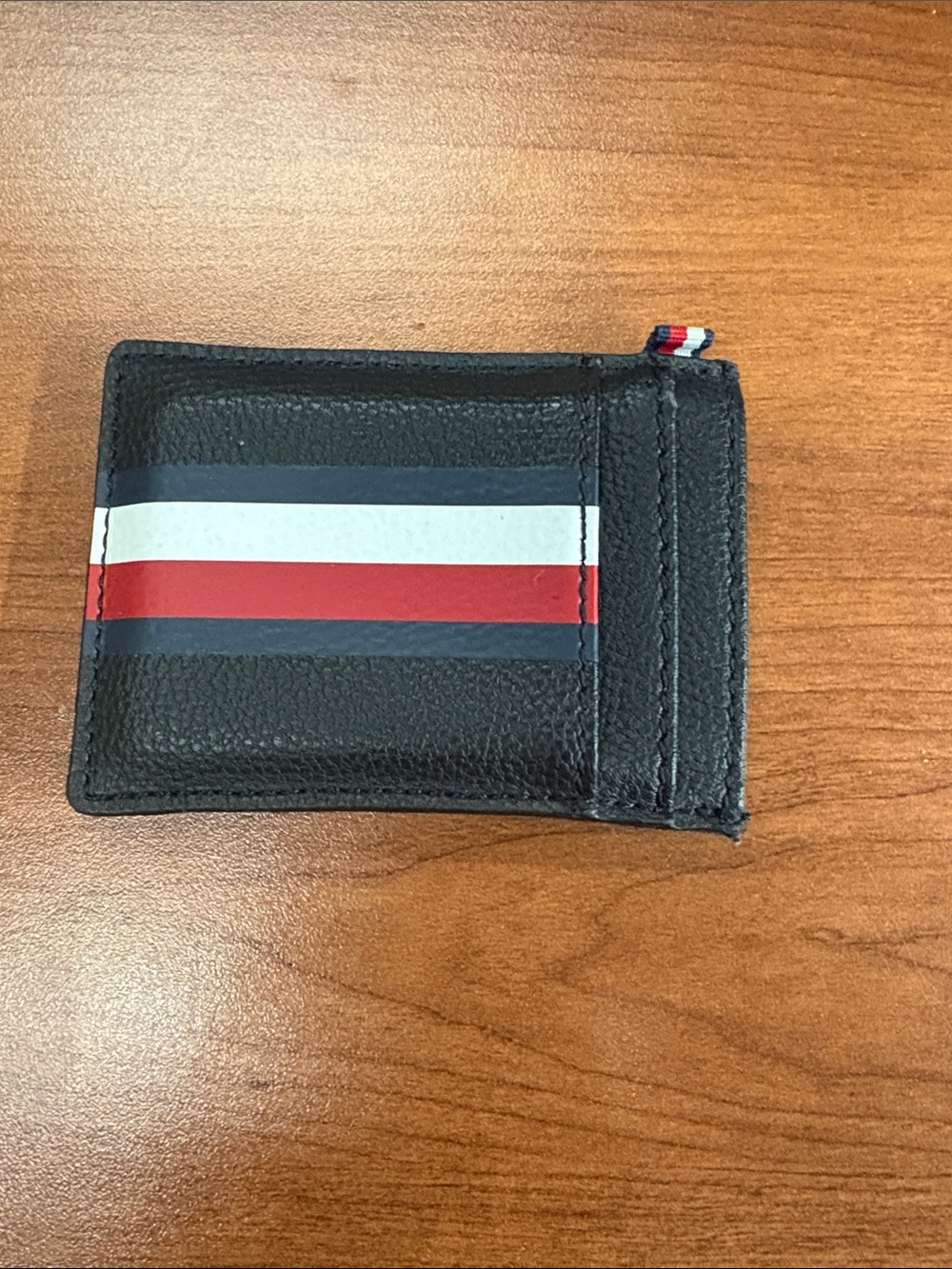 Tommy Hilfiger Black Card & Key Holder with Blue, White and Red Stripe